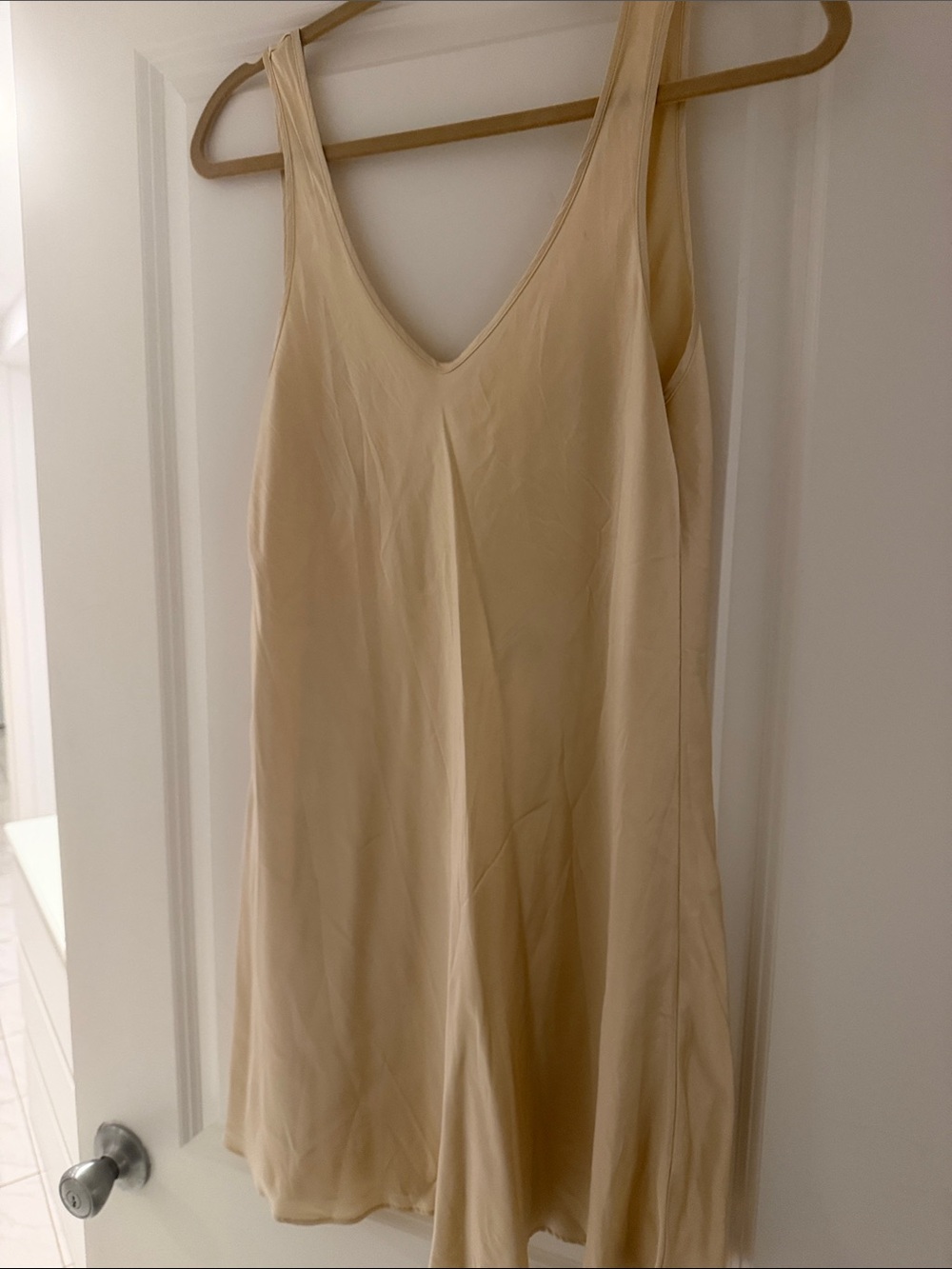 Classic V-Neck Slip Dress in Nude Cream